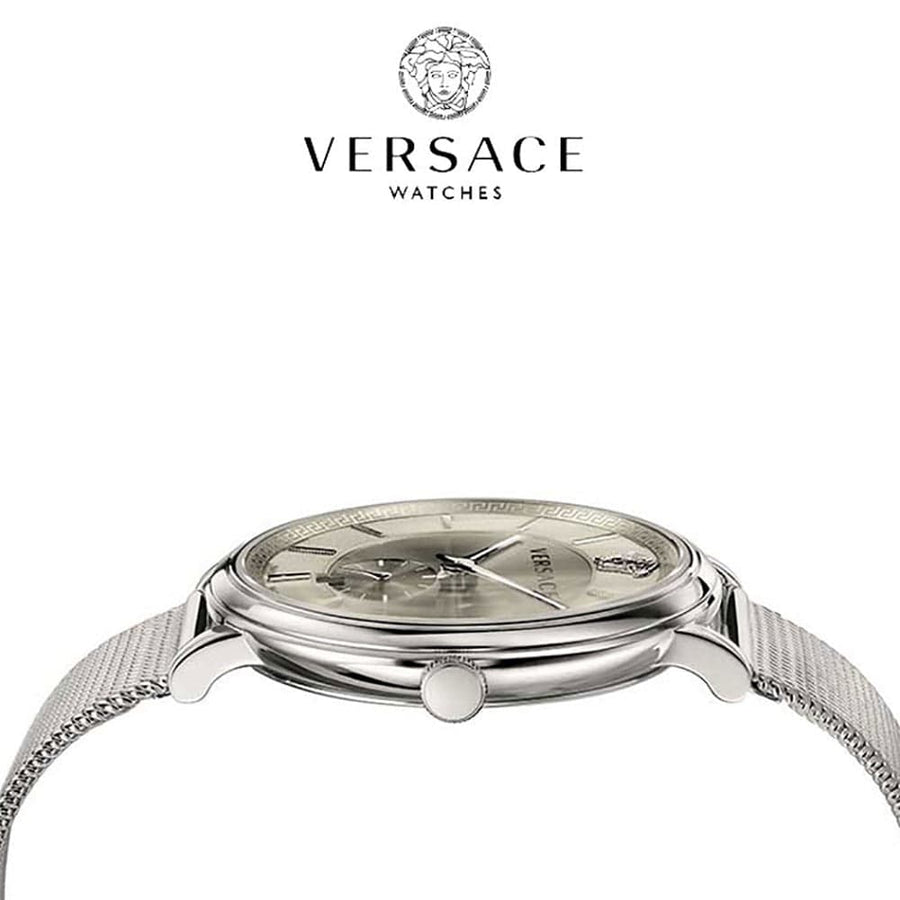 Versace V-Circle Silver Dial Silver Mesh Bracelet Watch for Men - VBQ060017
