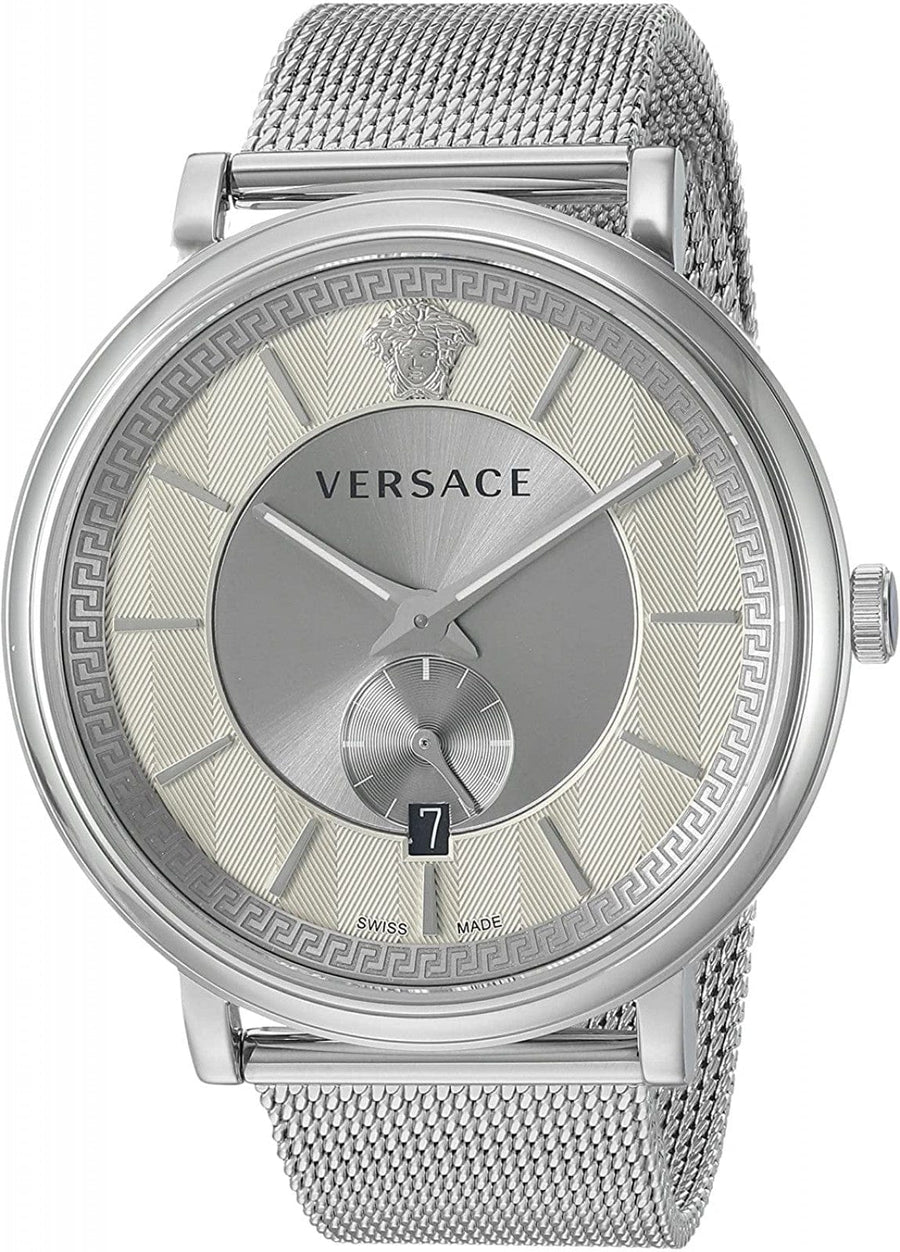 Versace V-Circle Silver Dial Silver Mesh Bracelet Watch for Men - VBQ060017