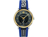 Versace  V-Circle Black Dial Blue Leather Strap Watch for Men - VEBQ01419