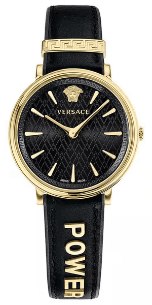 Versace V Circulus Quartz Black Dial Black Leather Strap Watch for Women - VBP12017