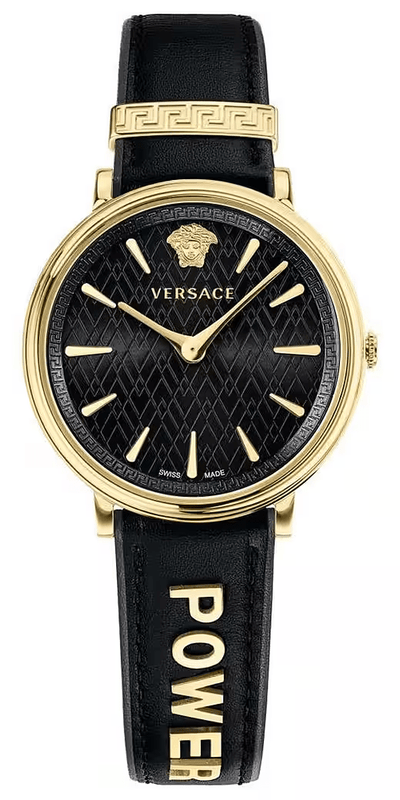 Versace V Circulus Quartz Black Dial Black Leather Strap Watch for Women - VBP12017