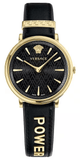 Versace V Circulus Quartz Black Dial Black Leather Strap Watch for Women - VBP12017