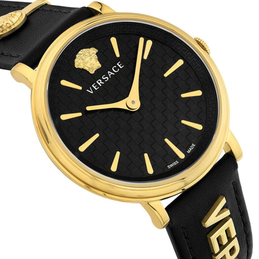 Versace V Circulus Quartz Black Dial Black Leather Strap Watch for Women - VBP12017