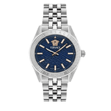 Versace V-Code Analog Blue Dial Silver Steel Strap Watch for Women - VE8I00324