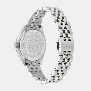 Versace V-Code Analog Blue Dial Silver Steel Strap Watch for Women - VE8I00324