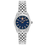 Versace V-Code Analog Blue Dial Silver Steel Strap Watch for Women - VE8I00324