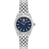 Versace V-Code Analog Blue Dial Silver Steel Strap Watch for Women - VE8I00324