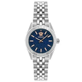 Versace V-Code Analog Blue Dial Silver Steel Strap Watch for Women - VE8I00324
