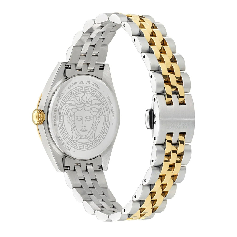 Versace V-Code Analog Green Dial Two Tone Steel Strap Watch for Women - VE8I00424