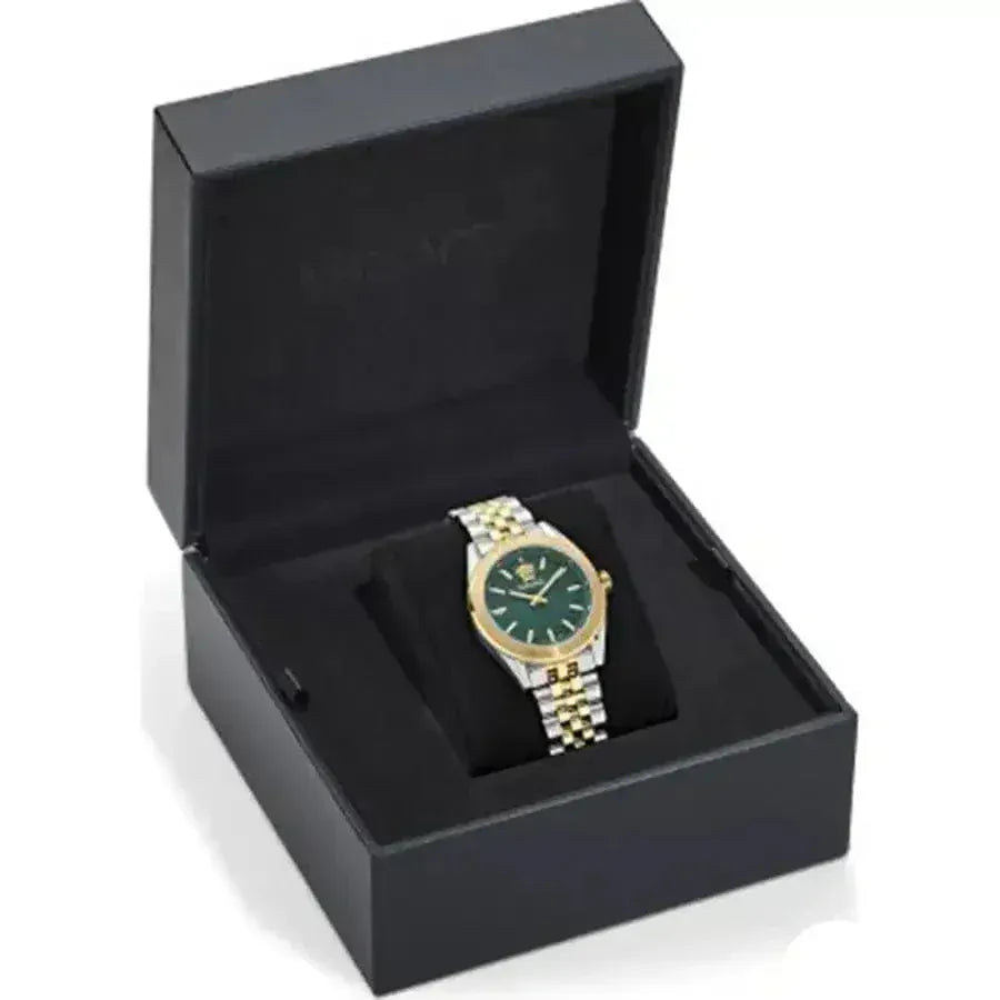 Versace V-Code Analog Green Dial Two Tone Steel Strap Watch for Women - VE8I00424