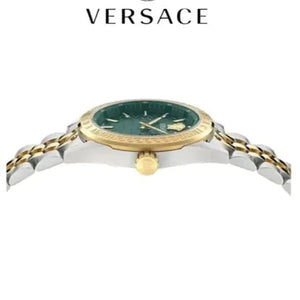 Versace V-Code Analog Green Dial Two Tone Steel Strap Watch for Women - VE8I00424