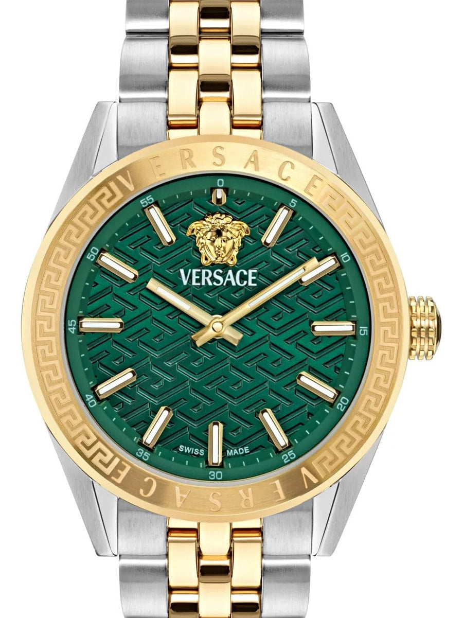 Versace V-Code Analog Green Dial Two Tone Steel Strap Watch for Women - VE8I00424