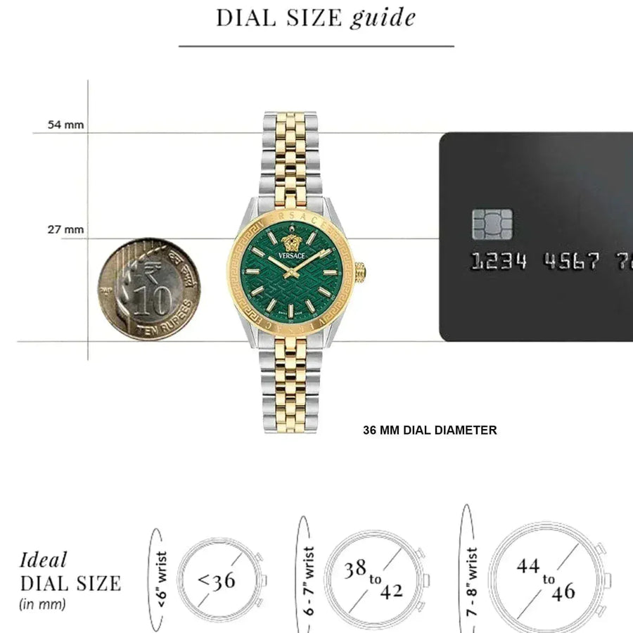 Versace V-Code Analog Green Dial Two Tone Steel Strap Watch for Women - VE8I00424