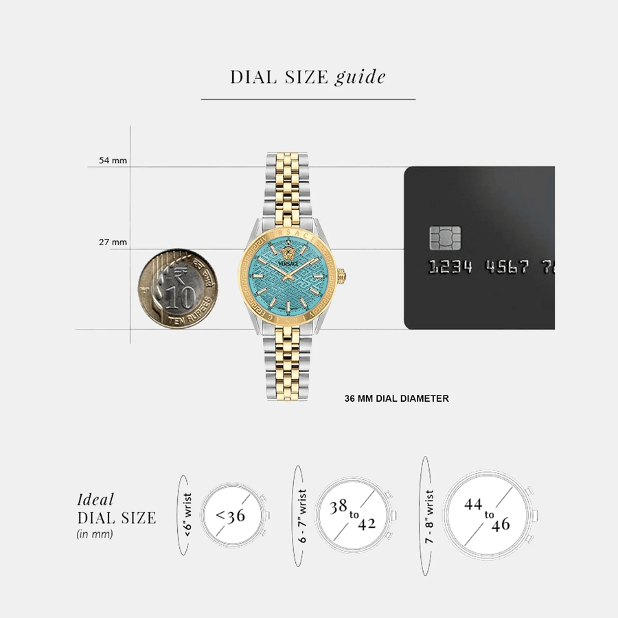 Versace V-Code Analog Turquoise Dial Two Tone Steel Strap Watch for Women - VE8I00524