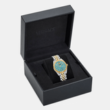 Versace V-Code Analog Turquoise Dial Two Tone Steel Strap Watch for Women - VE8I00524