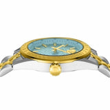 Versace V-Code Analog Turquoise Dial Two Tone Steel Strap Watch for Women - VE8I00524