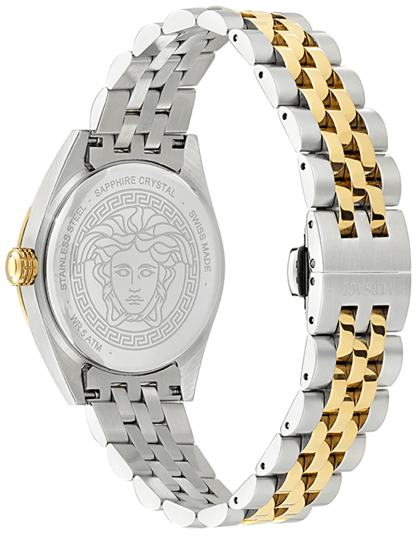 Versace V-Code Analog Turquoise Dial Two Tone Steel Strap Watch for Women - VE8I00524