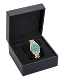 Versace V-Code Analog Turquoise Dial Two Tone Steel Strap Watch for Women - VE8I00524