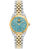 Versace V-Code Analog Turquoise Dial Two Tone Steel Strap Watch for Women - VE8I00524