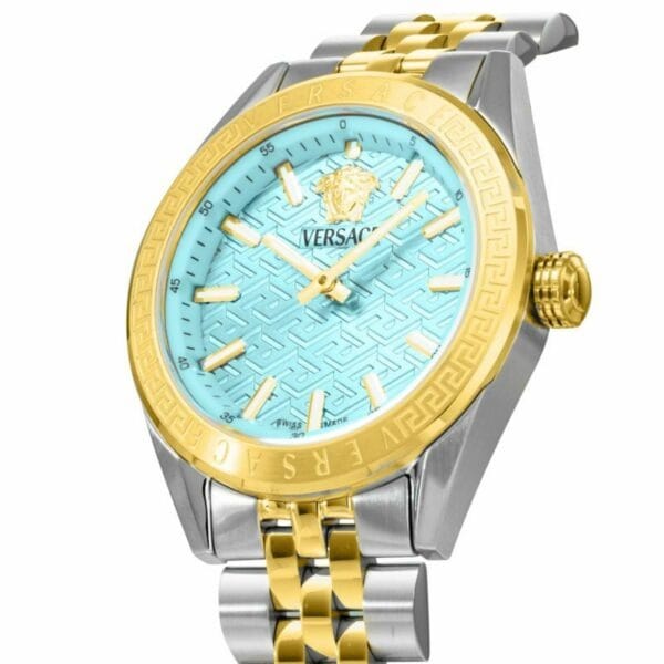 Versace V-Code Analog Turquoise Dial Two Tone Steel Strap Watch for Women - VE8I00524