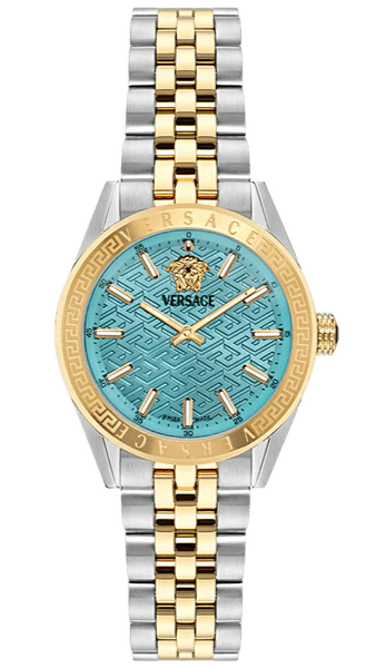 Versace V-Code Analog Turquoise Dial Two Tone Steel Strap Watch for Women - VE8I00524