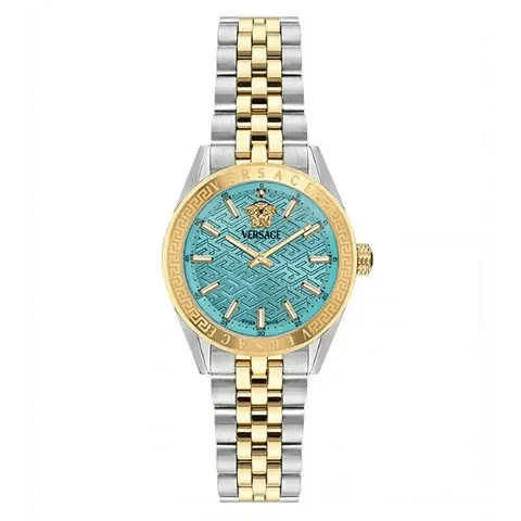 Versace V-Code Analog Turquoise Dial Two Tone Steel Strap Watch for Women - VE8I00524