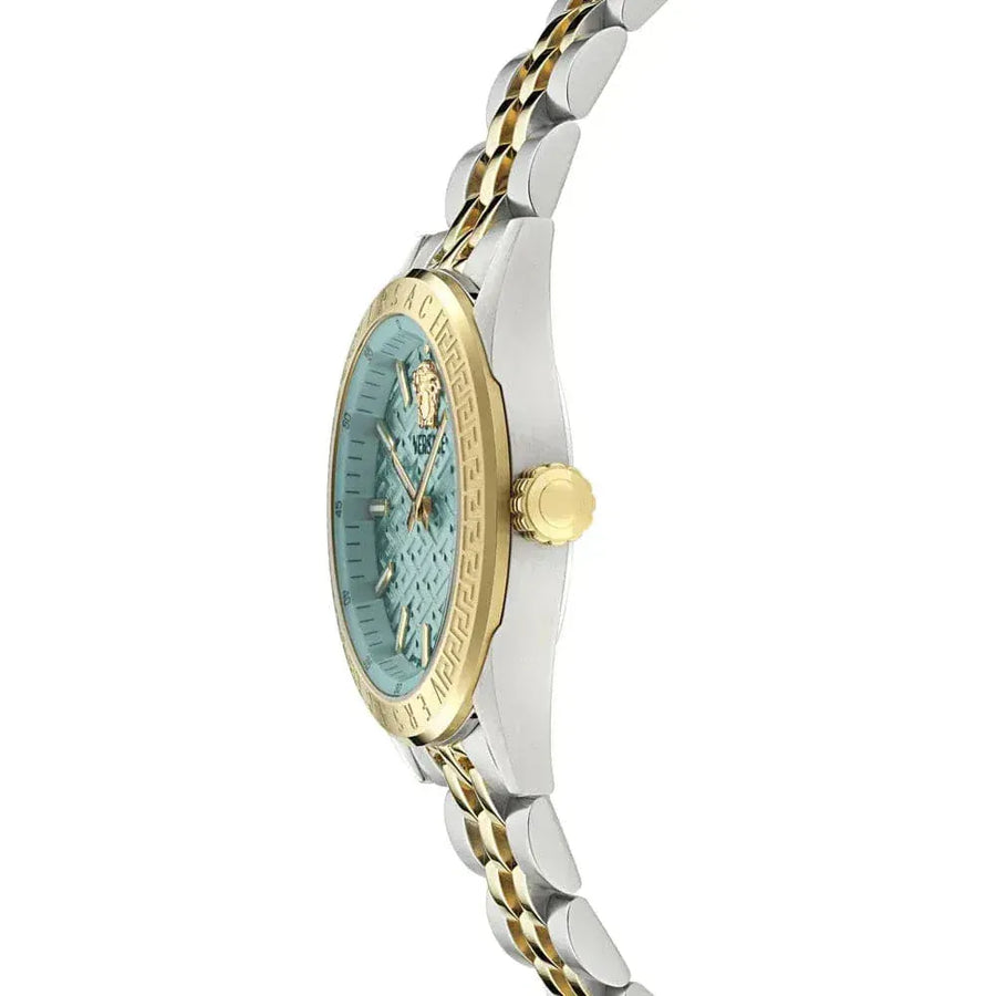 Versace V-Code Analog Turquoise Dial Two Tone Steel Strap Watch for Women - VE8I00524