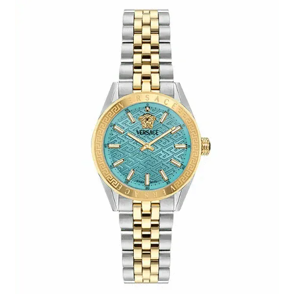 Versace V-Code Analog Turquoise Dial Two Tone Steel Strap Watch for Women - VE8I00524