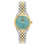 Versace V-Code Analog Turquoise Dial Two Tone Steel Strap Watch for Women - VE8I00524