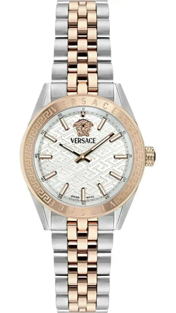 Versace V-Code Analog White Dial Two Tone Steel Strap Watch for Women - VE8I00624