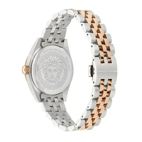 Versace V-Code Analog White Dial Two Tone Steel Strap Watch for Women - VE8I00624
