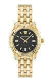 Versace V-Code Quartz Black Dial Gold Steel Strap Watch for Women - VE8I00724
