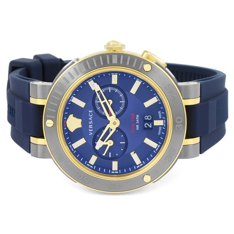 Versace V Extreme Chronograph Blue & Gold Tone Dial Blue Rubber Strap Watch for Men - VCN010017
