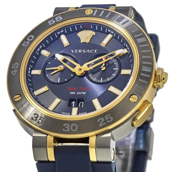 Versace V Extreme Chronograph Blue & Gold Tone Dial Blue Rubber Strap Watch for Men - VCN010017