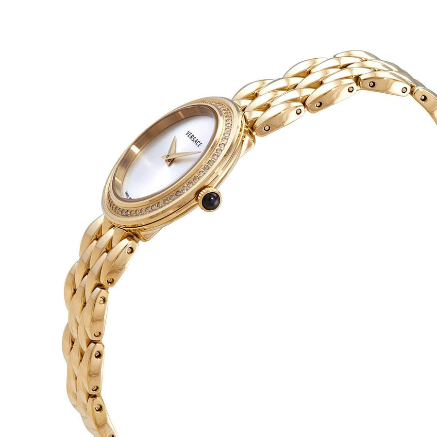 Versace V Flare Diamonds Silver Dial Gold Steel Strap Watch for Women - VEBN00918