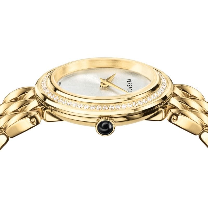 Versace V Flare Diamonds Silver Dial Gold Steel Strap Watch for Women - VEBN00918