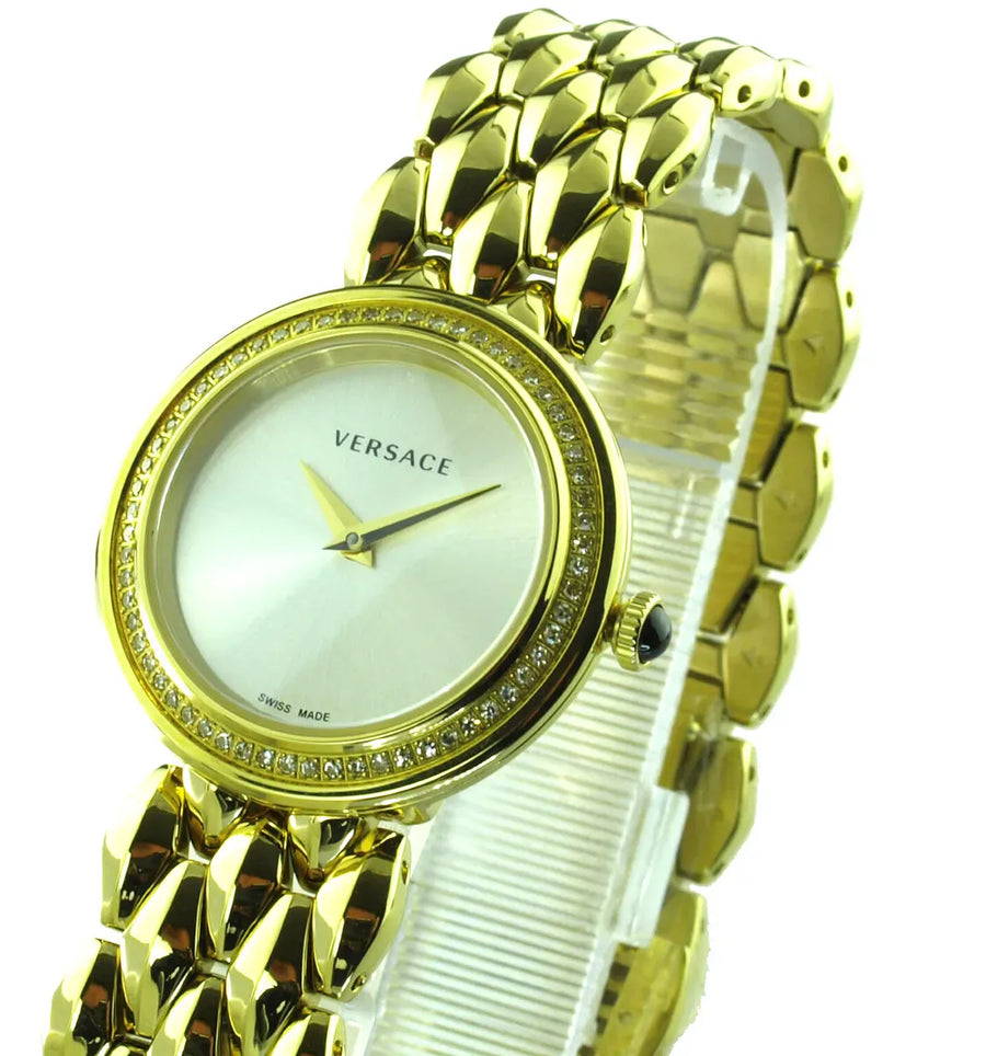 Versace V Flare Diamonds Silver Dial Gold Steel Strap Watch for Women - VEBN00918