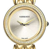 Versace V Flare Diamonds Silver Dial Gold Steel Strap Watch for Women - VEBN00918
