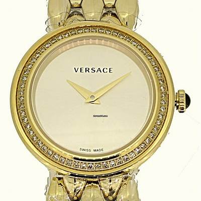 Versace V Flare Diamonds Silver Dial Gold Steel Strap Watch for Women - VEBN00918