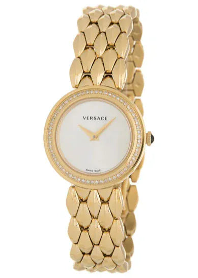 Versace V Flare Diamonds Silver Dial Gold Steel Strap Watch for Women - VEBN00918
