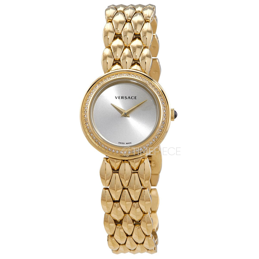 Versace V Flare Diamonds Silver Dial Gold Steel Strap Watch for Women - VEBN00918