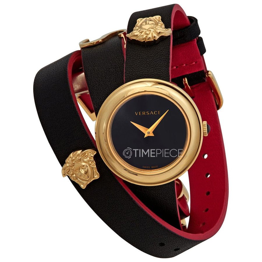 Versace V-Flare Quartz Black Dial Black Leather Strap Watch for Women - VEBN00218