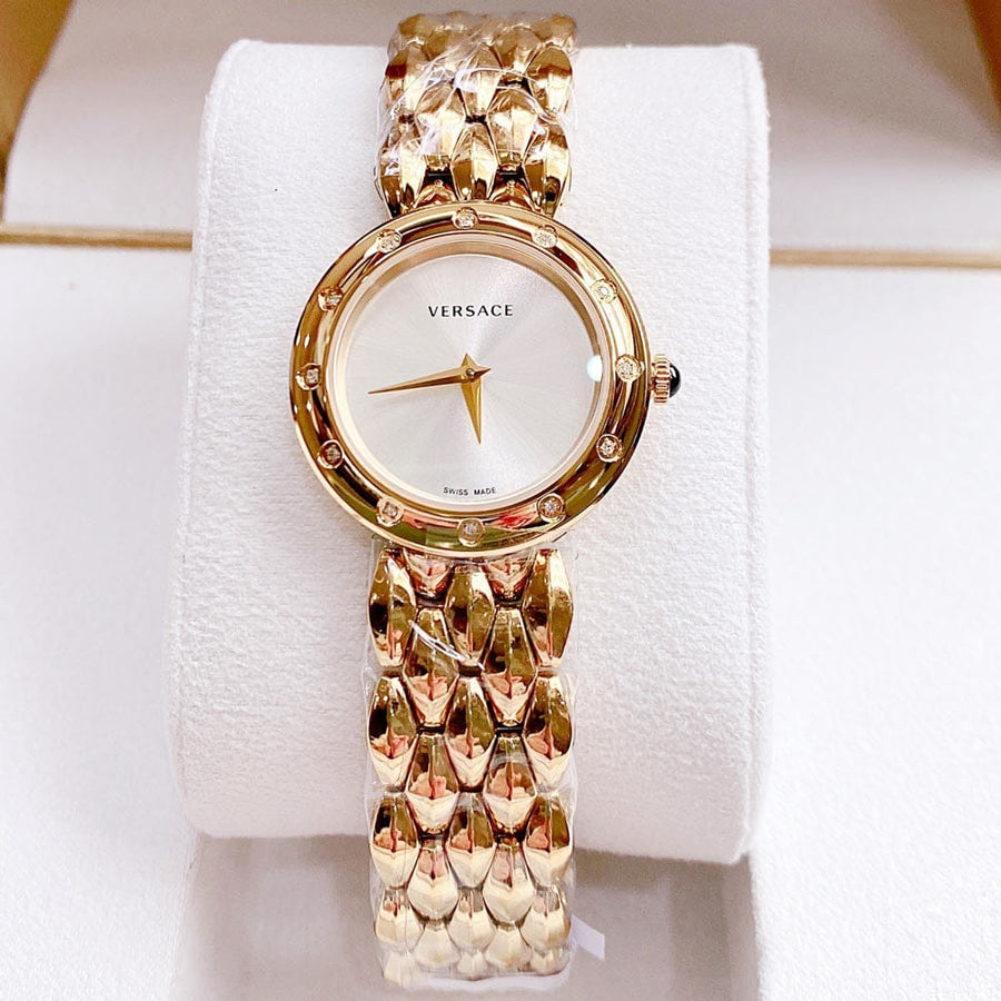 Versace V-Flare Quartz Silver Dial Gold Steel Strap Watch for Women - VEBN00818
