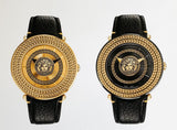 Versace V-Metal Icon Black Dial Black Leather Strap Watch For Men - VQL030015