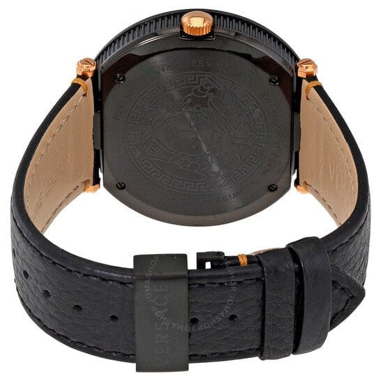 Versace V-Metal Icon Black Dial Black Leather Strap Watch For Men - VQL030015