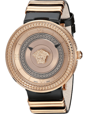 Versace V Metal Icon Gold Dial Black & Gold Strap Watch for Women - VLC030014