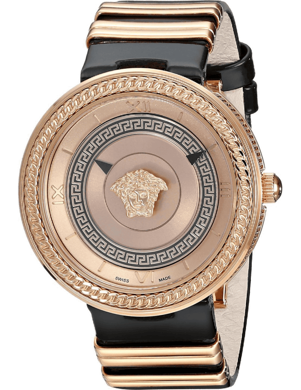 Versace V Metal Icon Gold Dial Black & Gold Strap Watch for Women - VLC030014