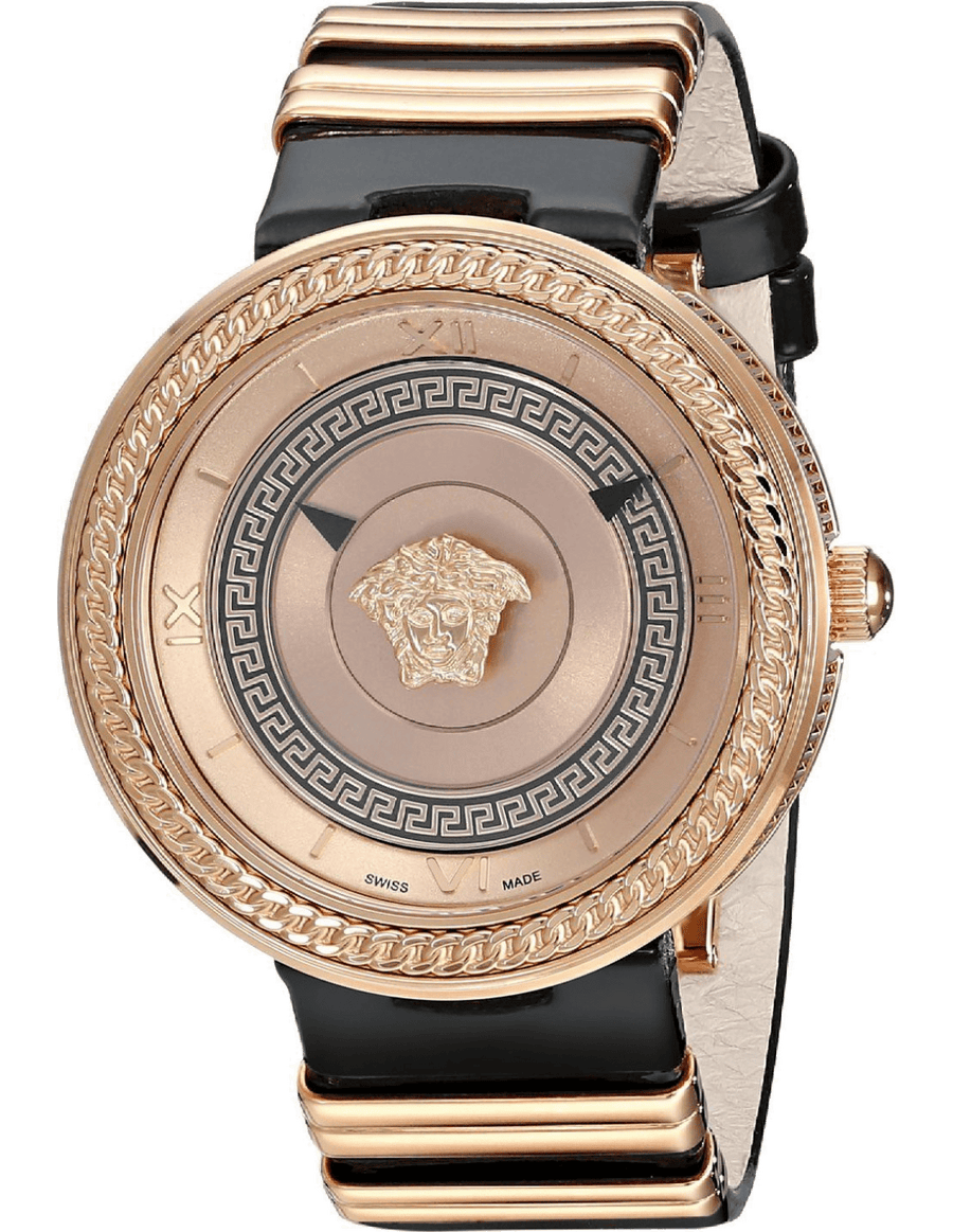 Versace V Metal Icon Gold Dial Black & Gold Strap Watch for Women - VLC030014