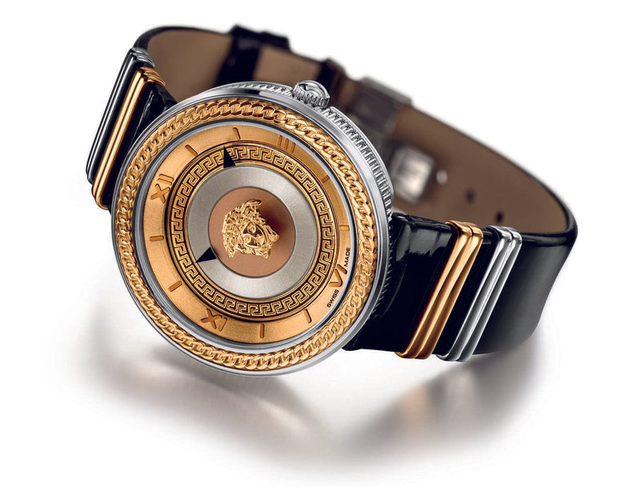 Versace V Metal Icon Gold Dial Black & Silver & Gold Strap Watch for Women - VLC020014