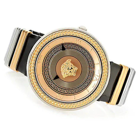 Versace V Metal Icon Gold Dial Black & Silver & Gold Strap Watch for Women - VLC020014